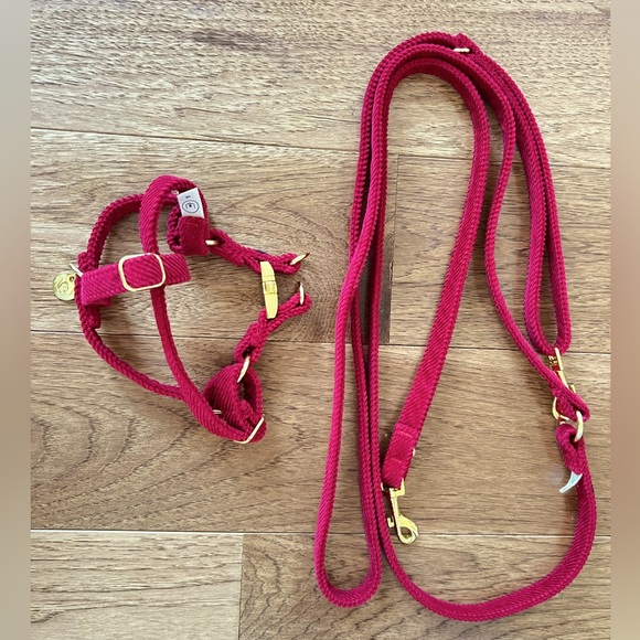 Eat Play Wag Carmine Corduroy Duo Clip Harness Poop Bag 1/2” Convertible Leash